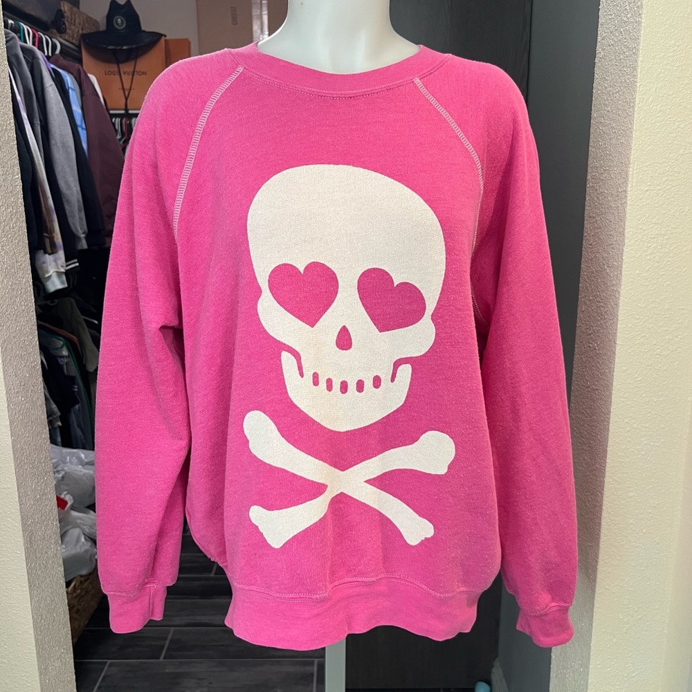 Wildfox Pink Skull Pullover Sweatshirt